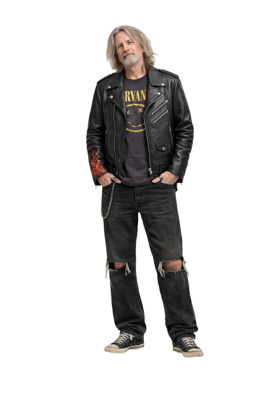1990s Black Leather Painted Graphics Leather Jacket - Model