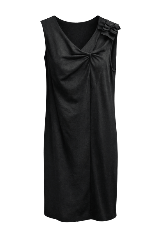 1990s Black Smooth Dress - Front View