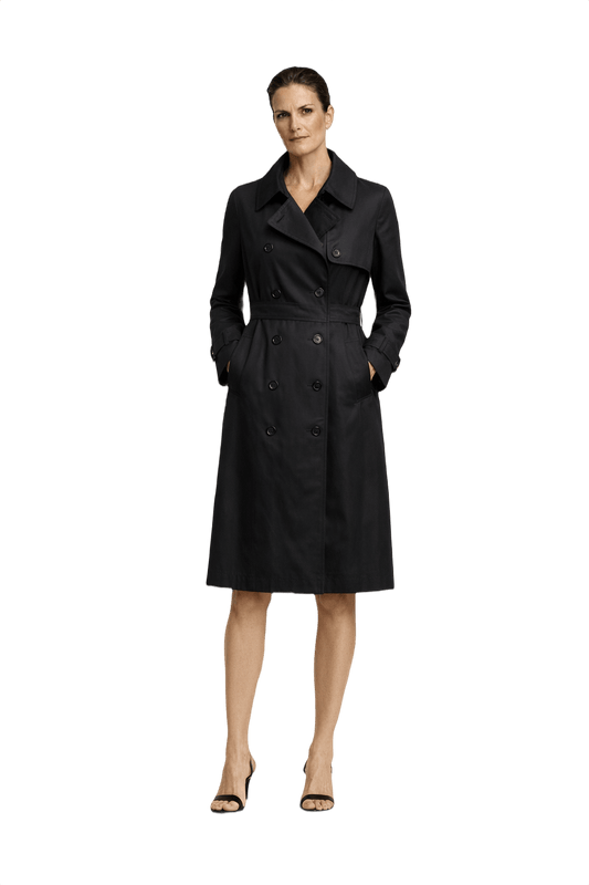 1990s Black Cotton Trench Coat - Model
