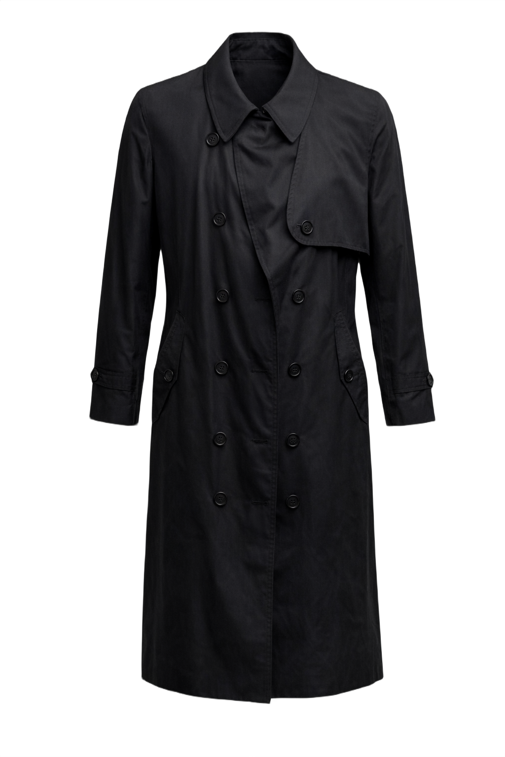 1990s Black Cotton Trench Coat - Front View