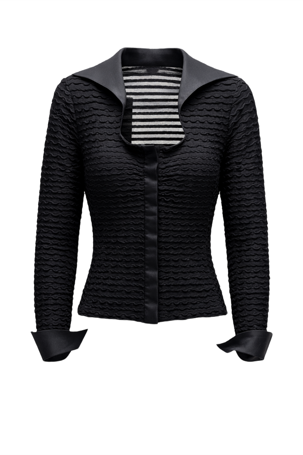 1990s Black Polyester Blouse - Front View