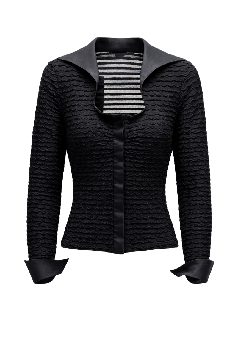 1990s Black Polyester Blouse - Front View