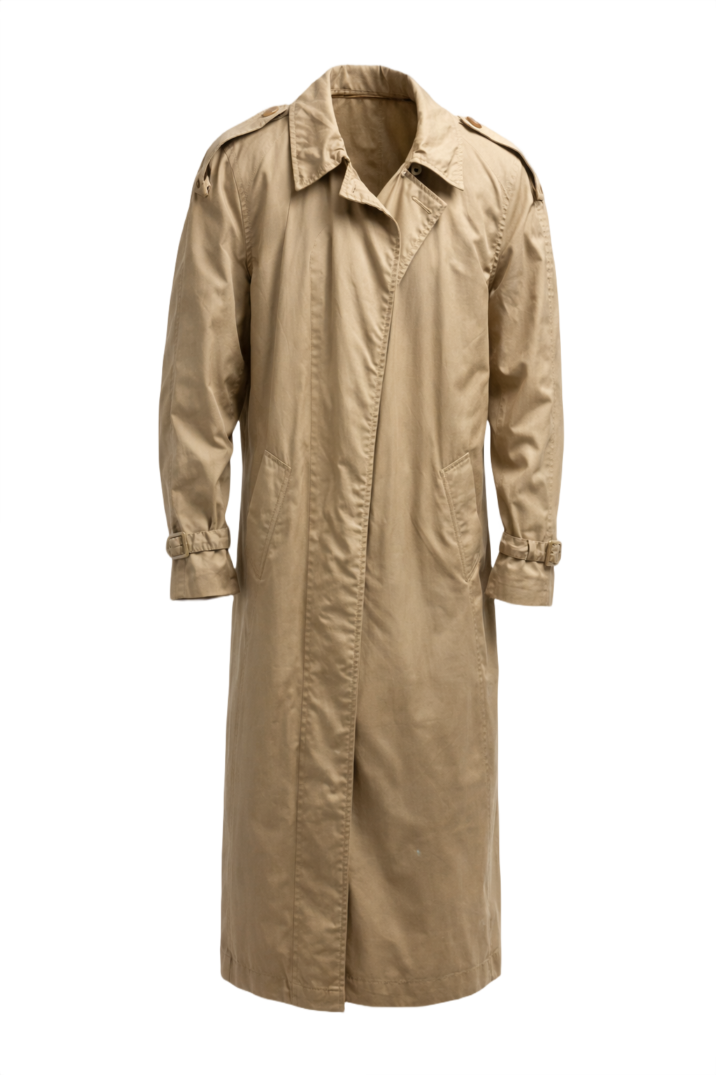 1980s Beige Cotton Trench Coat - Front View