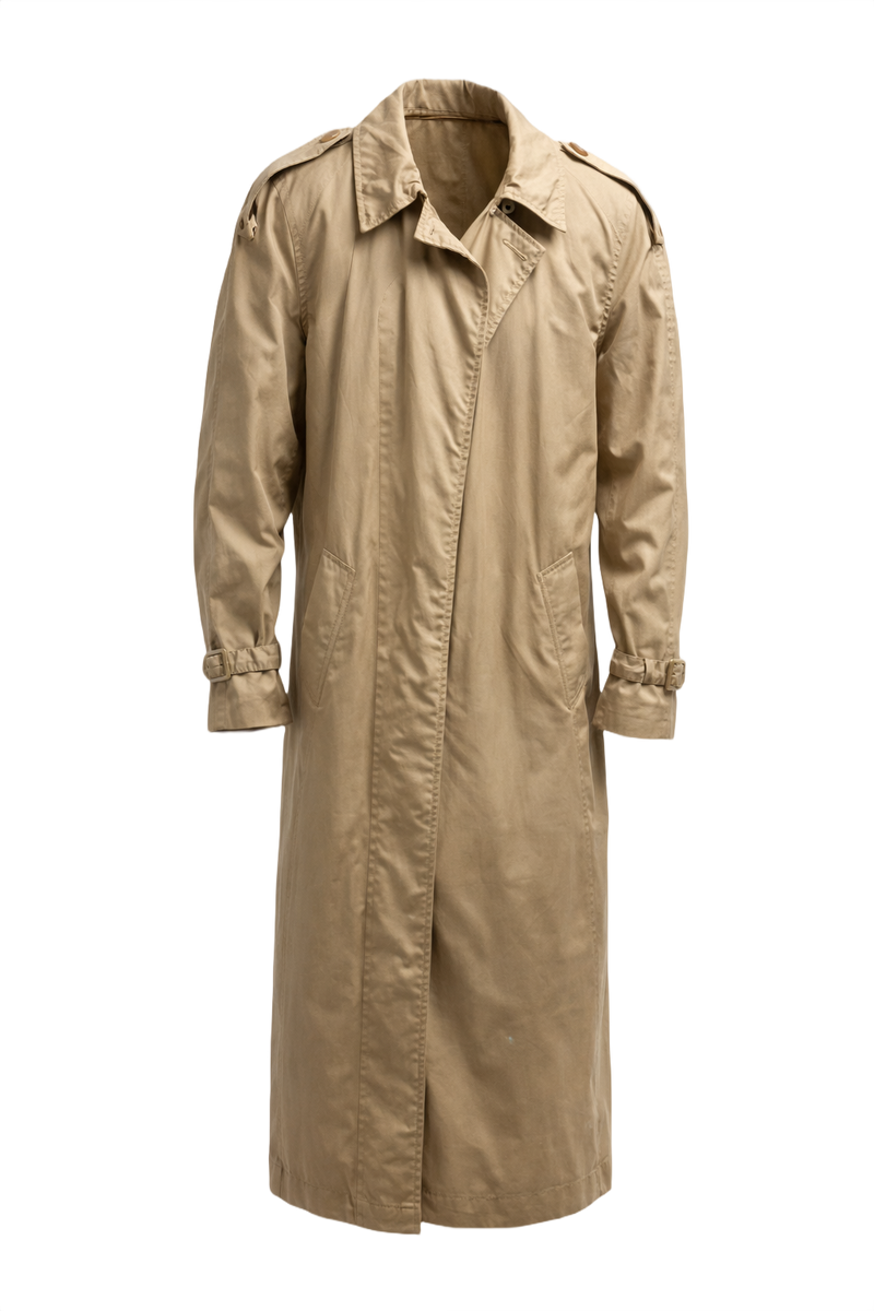 1980s Beige Cotton Trench Coat - Front View