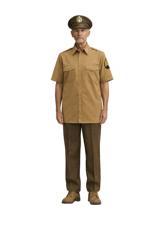 1940s Khaki Cotton Shirt - Model