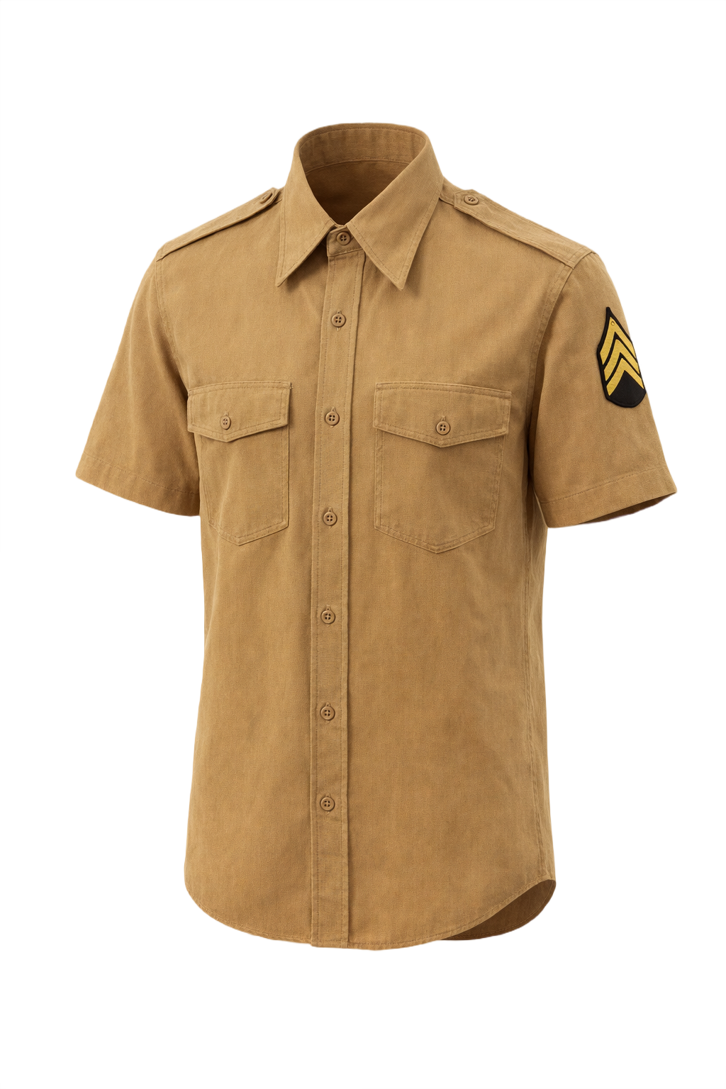 1940s Khaki Cotton Shirt - Front View