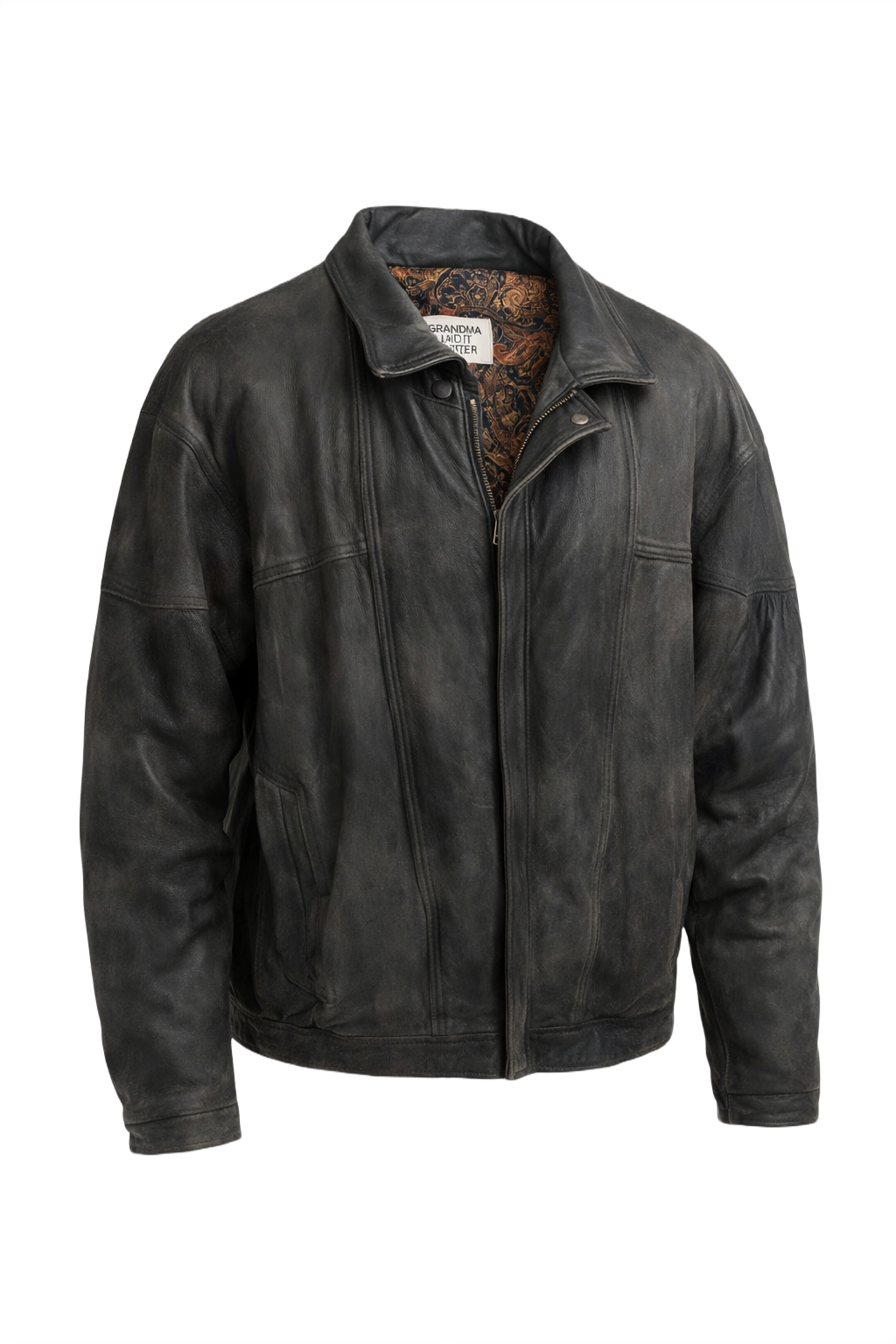 1990s Black Leather Jacket - Front View