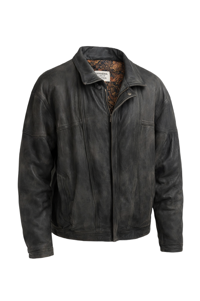 1990s Black Leather Jacket - Front View