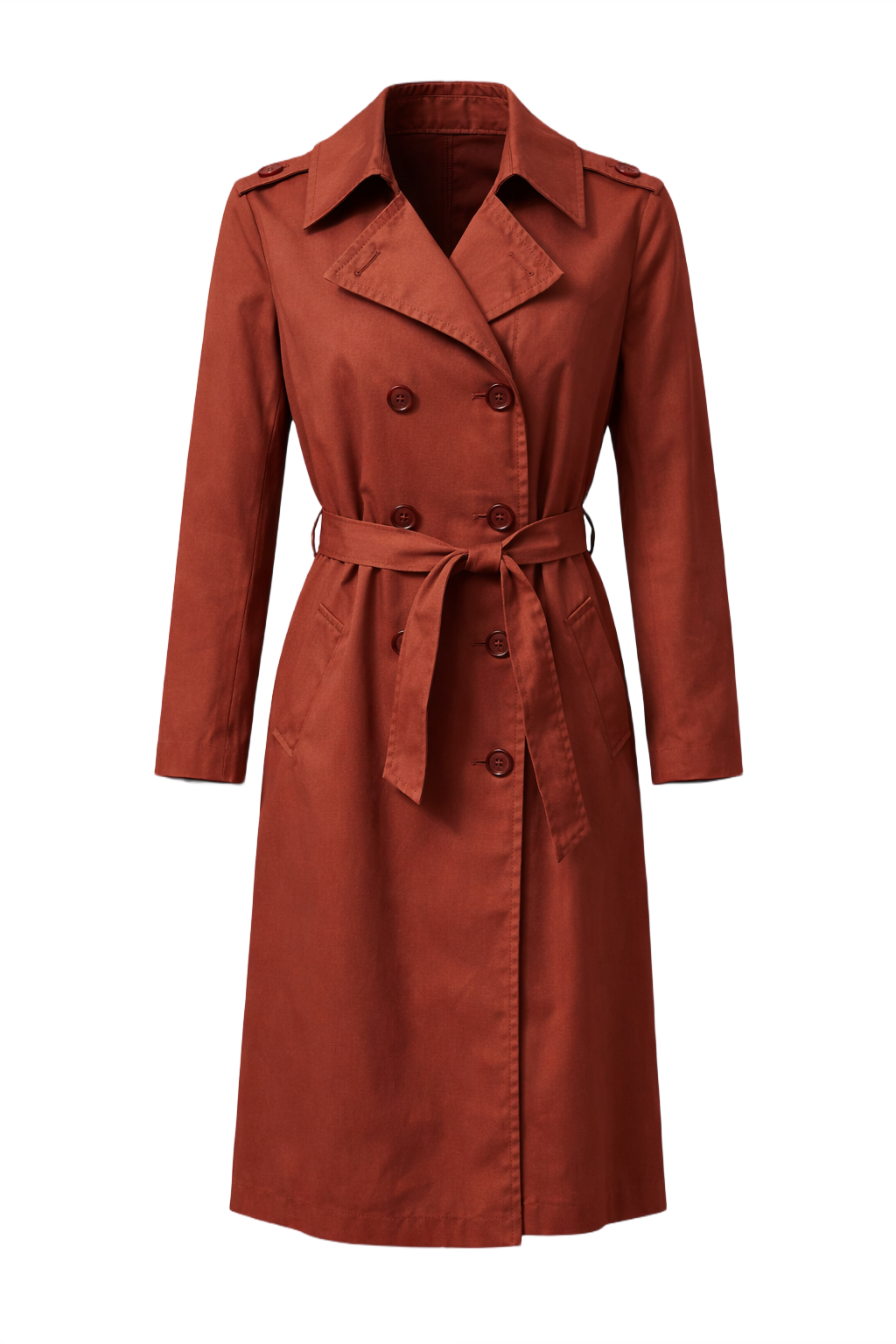 1980s Reddish-Brown Cotton Trench Coat - Front View
