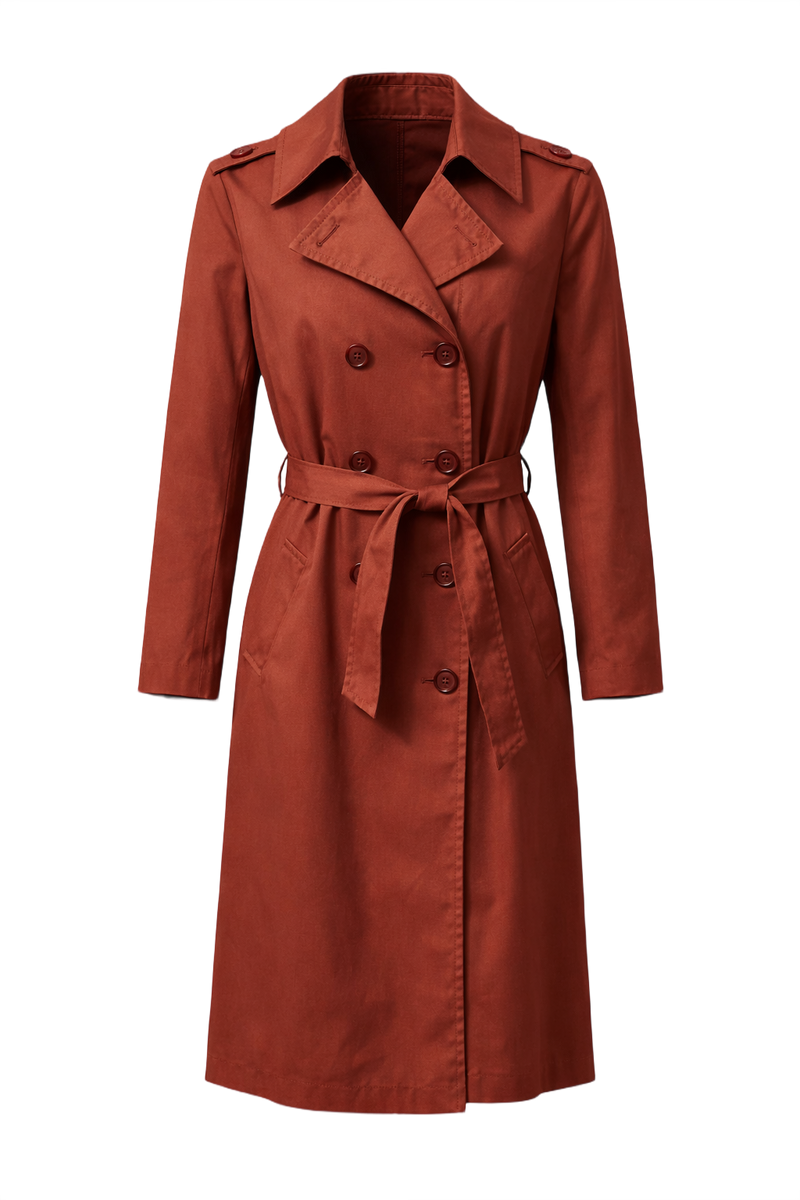 1980s Reddish-Brown Cotton Trench Coat - Front View