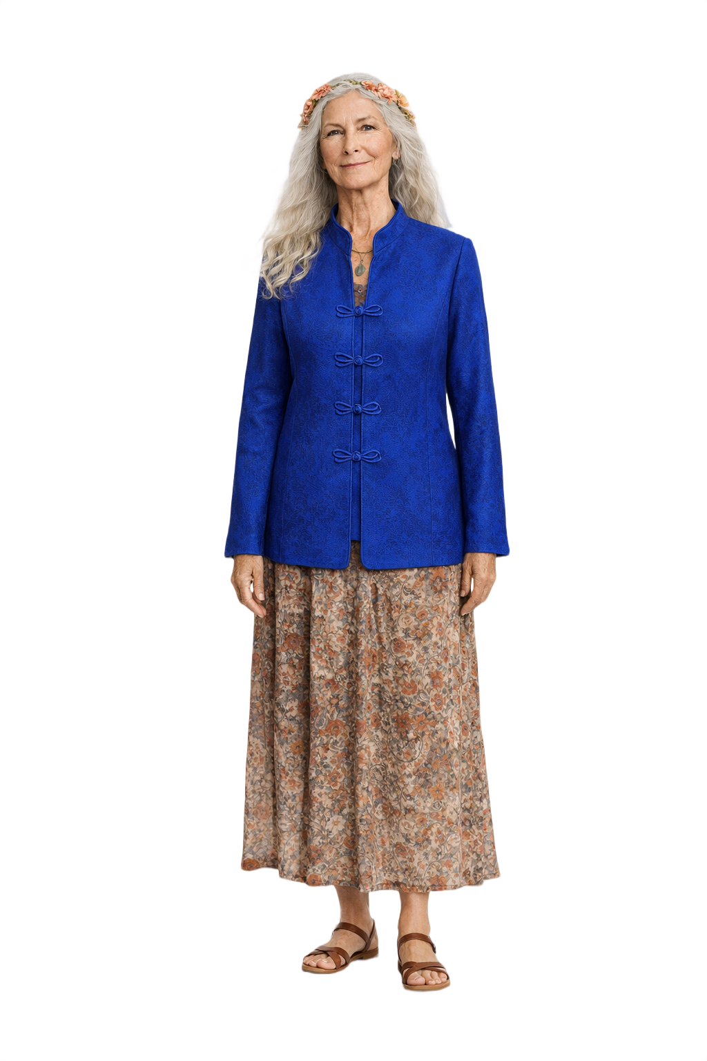 1970s Vivid Blue Silk Jacket - Model