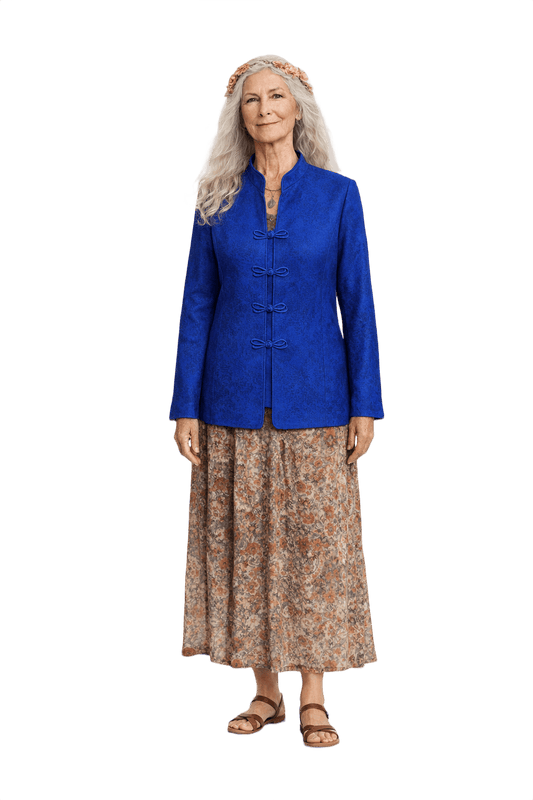1970s Vivid Blue Silk Jacket - Model