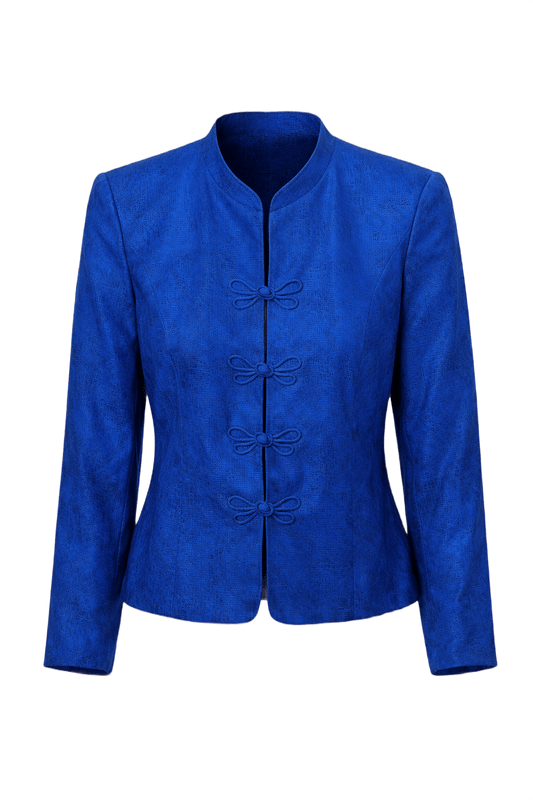 1970s Vivid Blue Silk Jacket - Front View