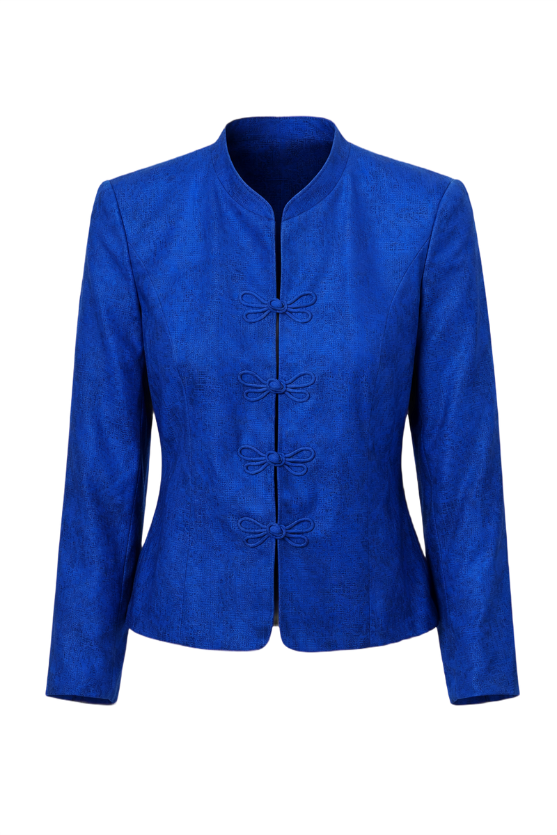 1970s Vivid Blue Silk Jacket - Front View