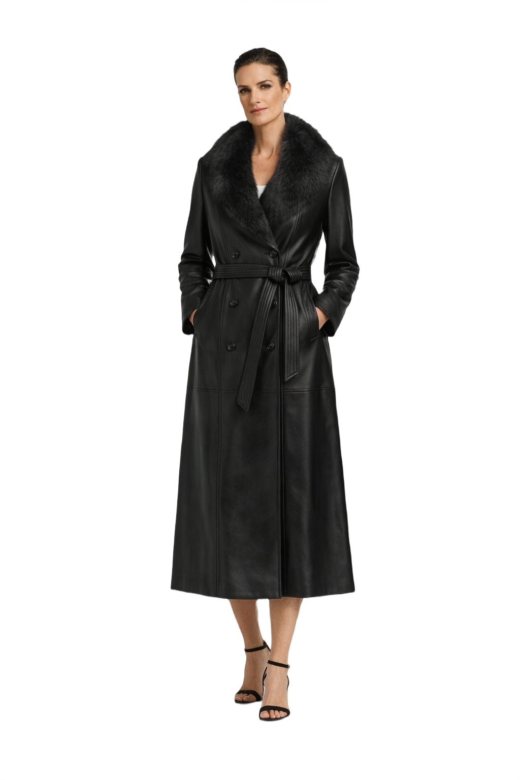 1990s Black Leather Coat - Model