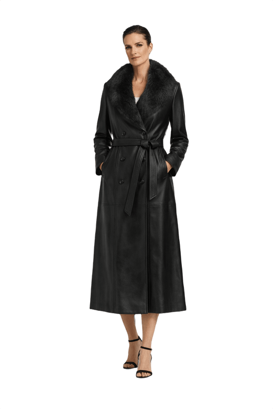 1990s Black Leather Coat - Model