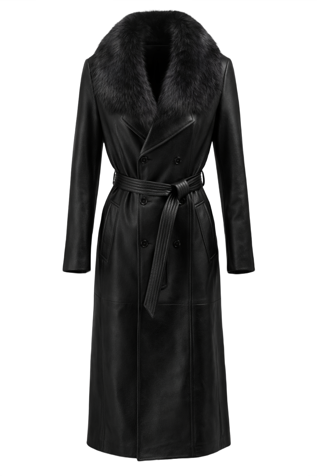 1990s Black Leather Coat - Front View