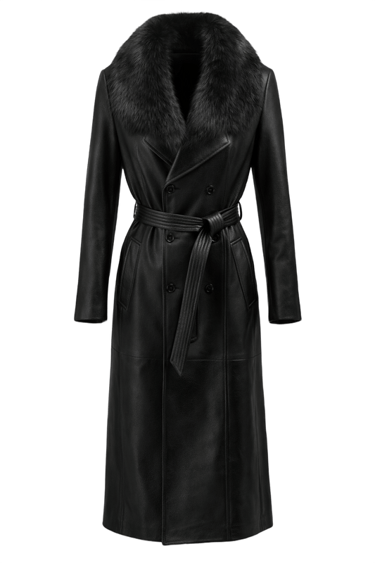 1990s Black Leather Coat - Front View