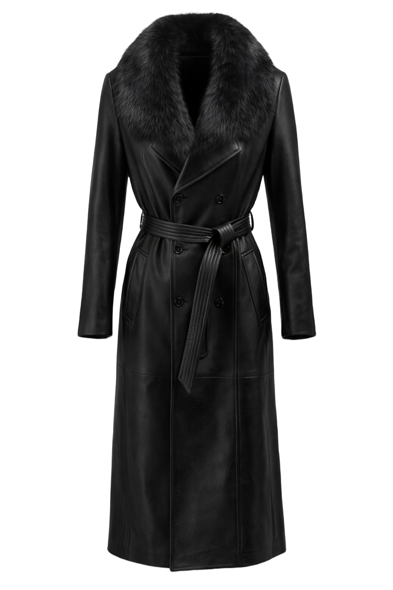1990s Black Leather Coat - Front View