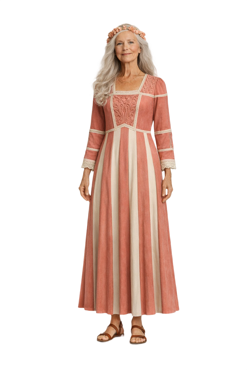 1970s Dusty Rose Pink Cotton Gown - Model