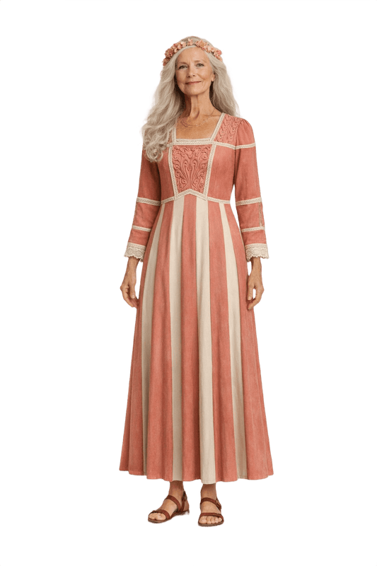 1970s Dusty Rose Pink Cotton Gown - Model
