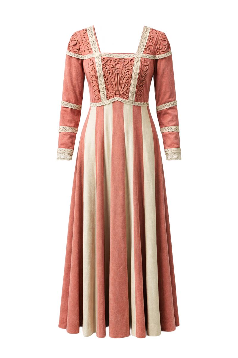 1970s Dusty Rose Pink Cotton Gown - Front View