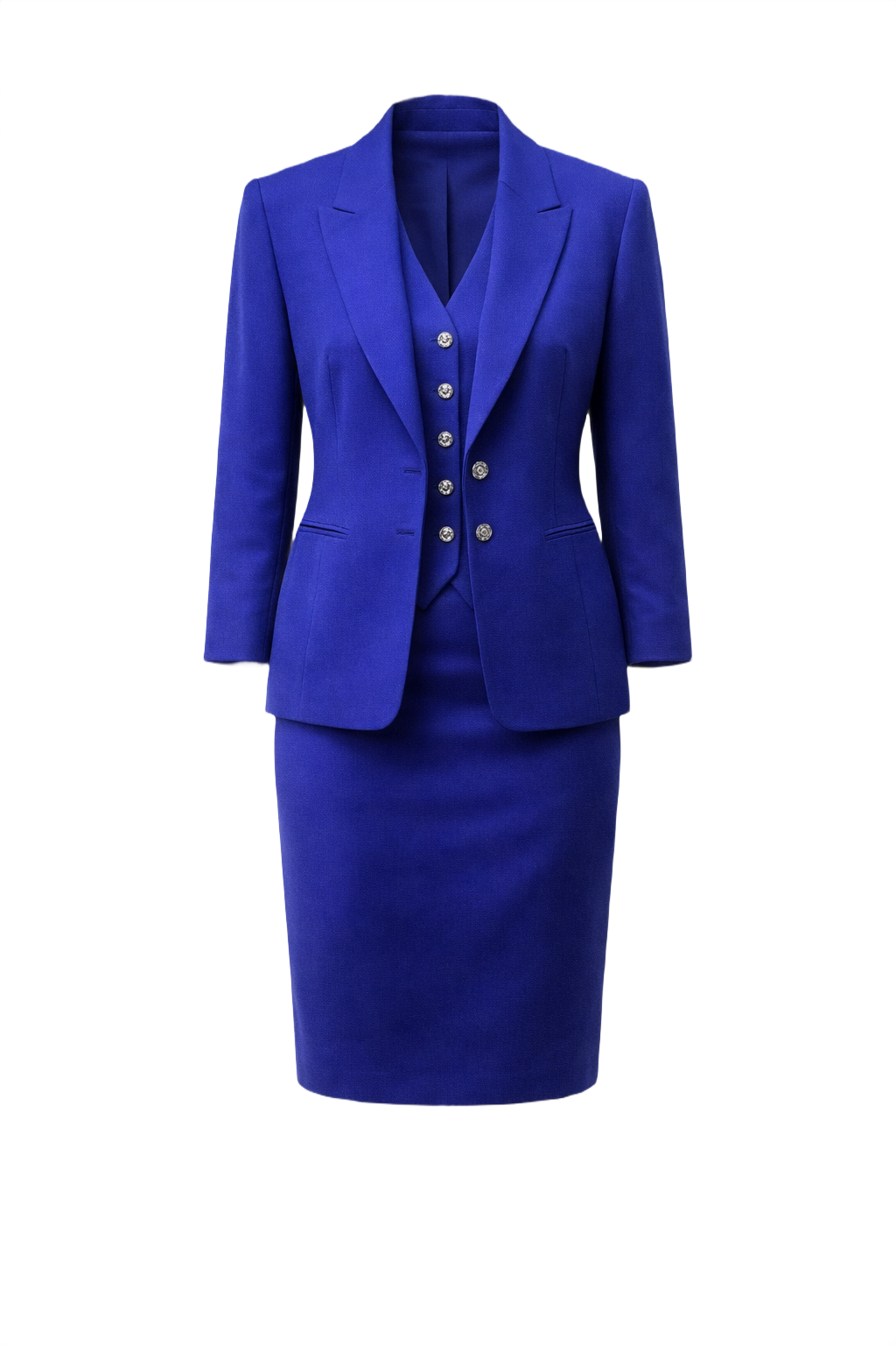 1990s Electric Blue Silk Ensemble - Front View