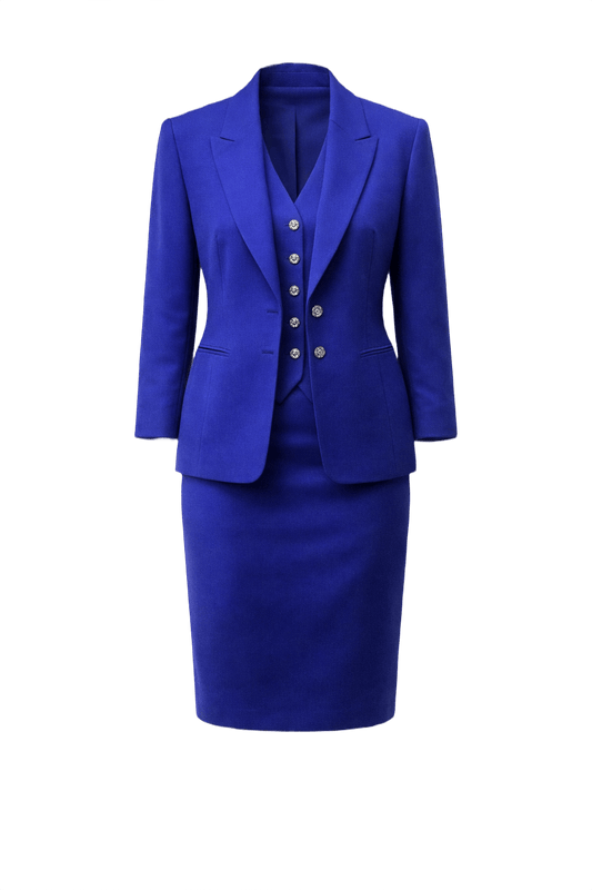 1990s Electric Blue Silk Ensemble - Front View