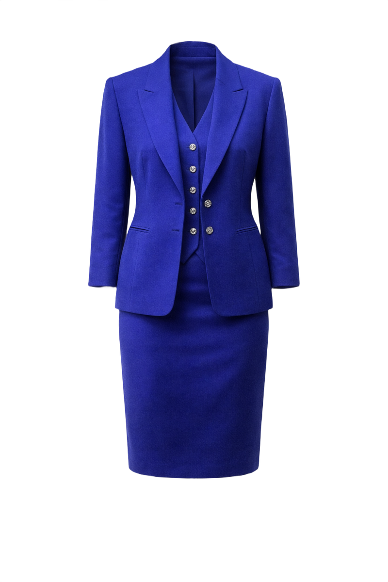 1990s Electric Blue Silk Ensemble - Front View