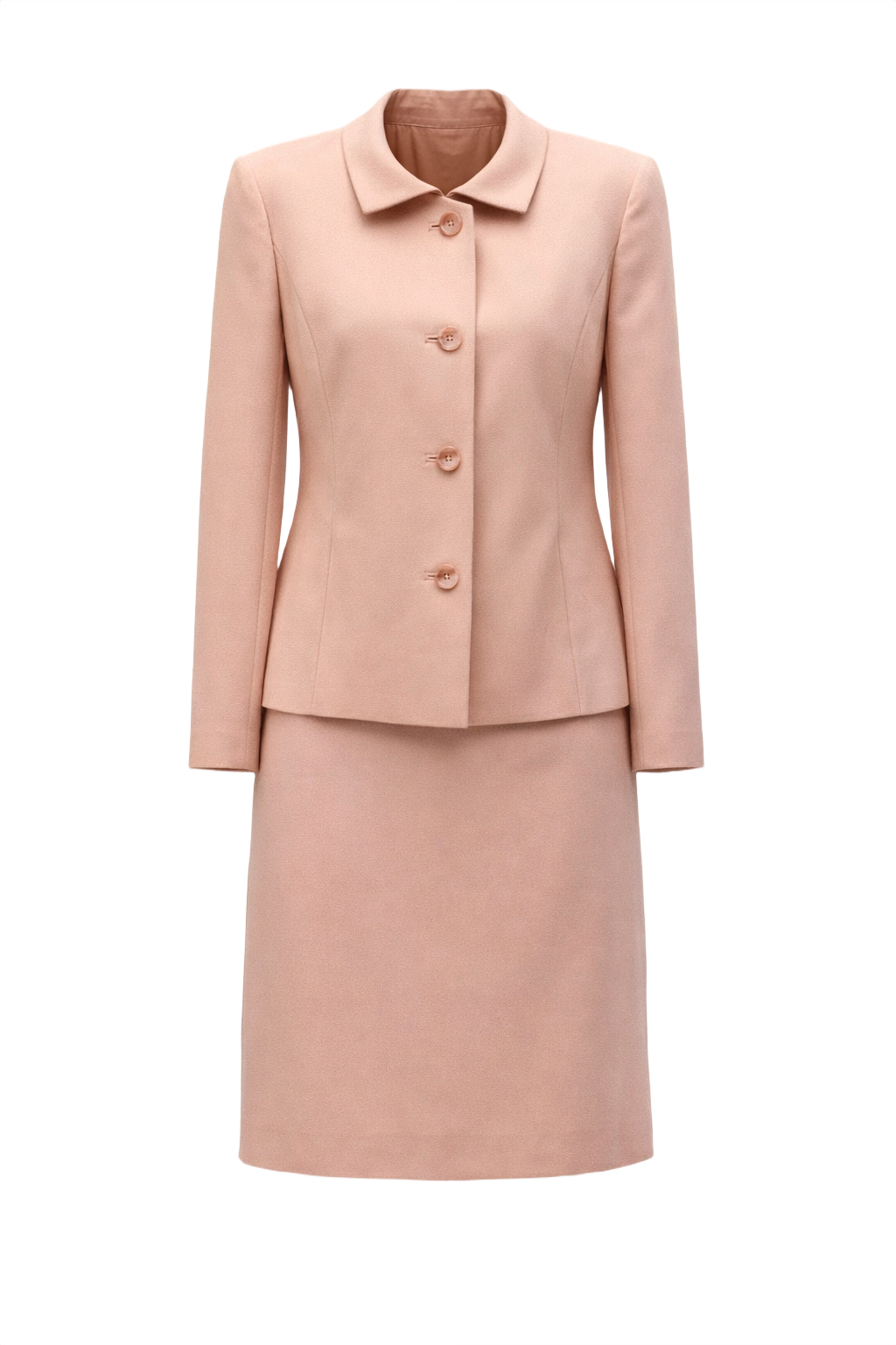 1990s Soft Pink Silk Skirt Suit - Front View