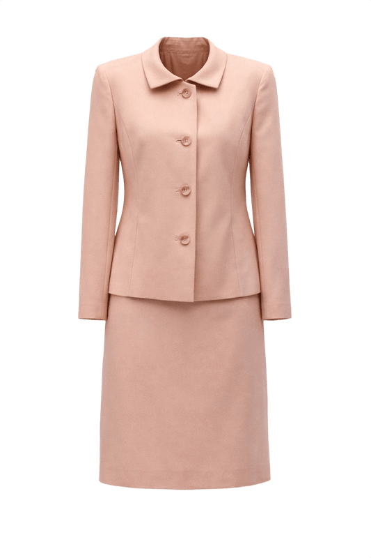 1990s Soft Pink Silk Skirt Suit - Front View