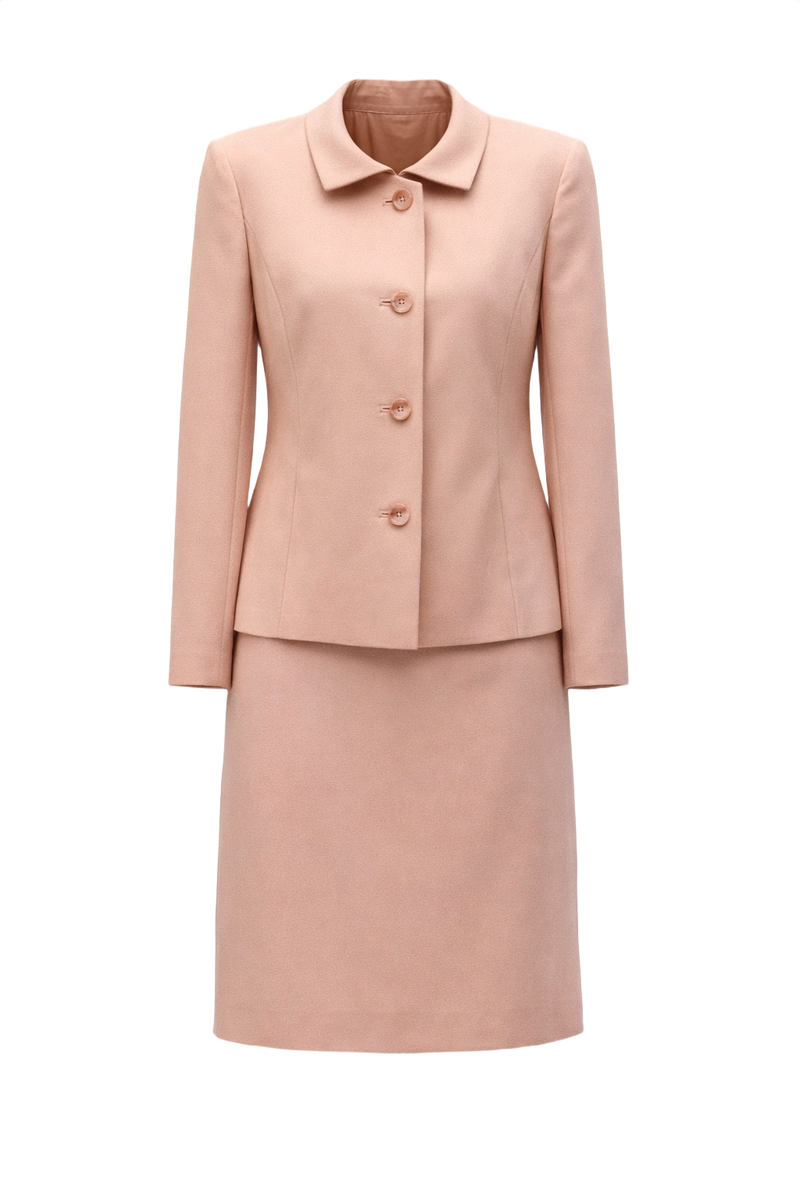 1990s Soft Pink Silk Skirt Suit - Front View