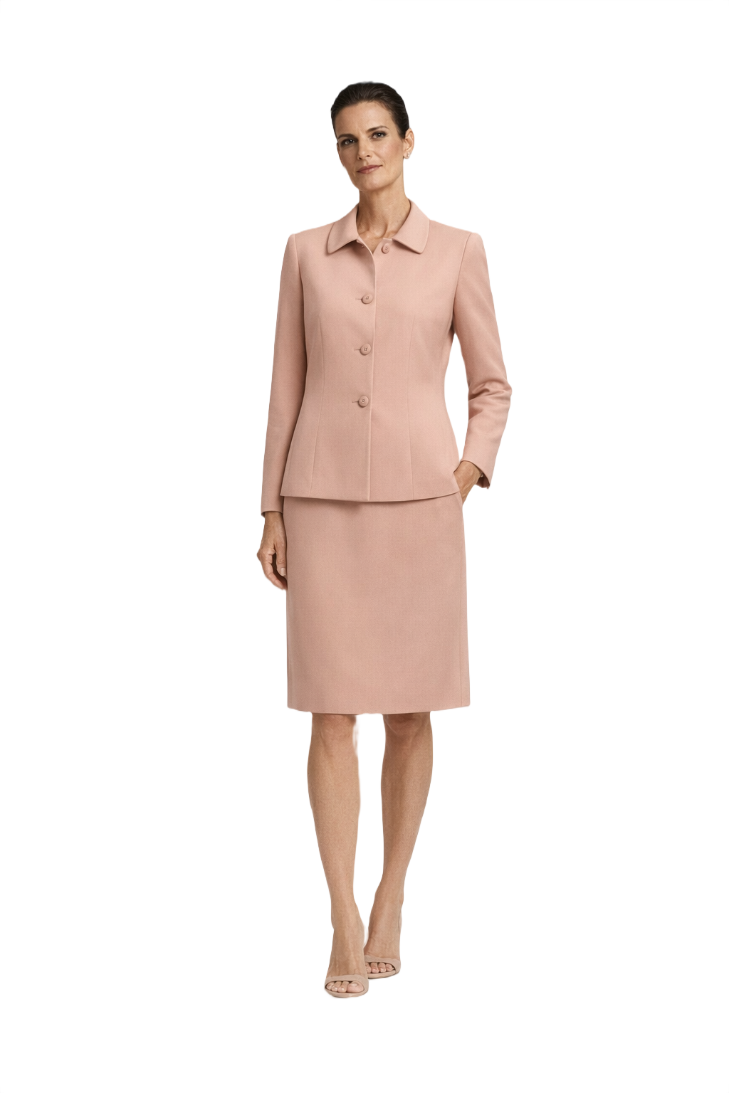 1990s Soft Pink Silk Skirt Suit - Model