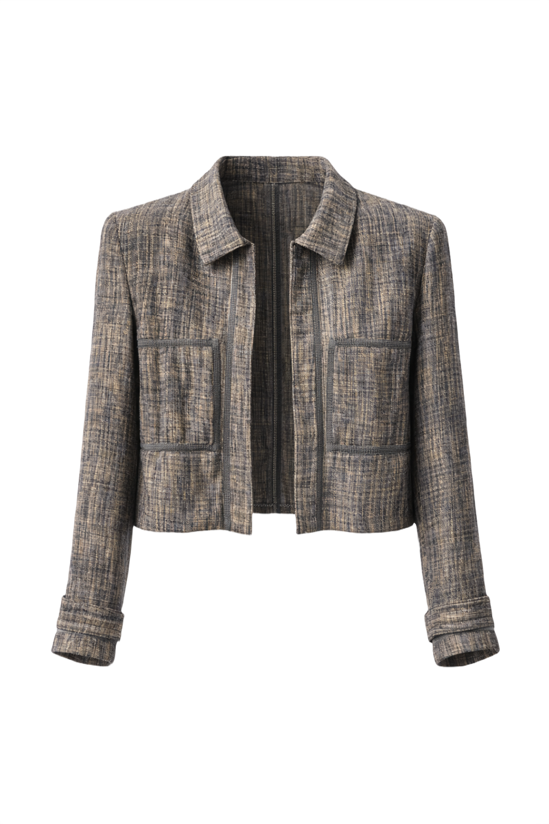 1990s Beige Linen Jacket - Front View