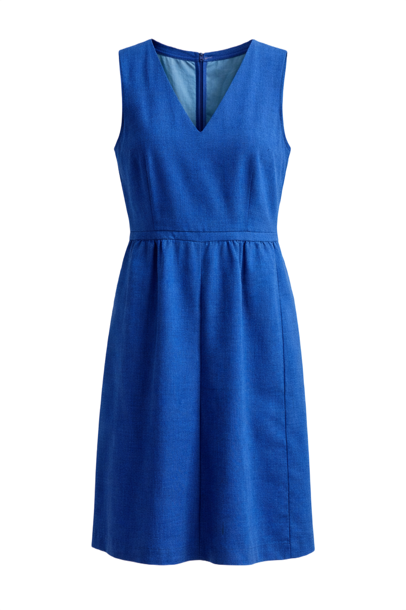 1960s Royal Blue Linen Dress - Front View