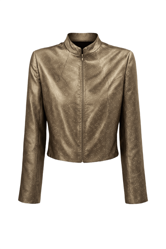 1990s Metallic Bronze Silk Blend Jacket - Front View