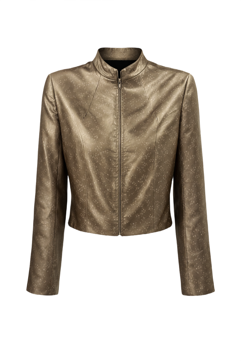 1990s Metallic Bronze Silk Blend Jacket - Front View