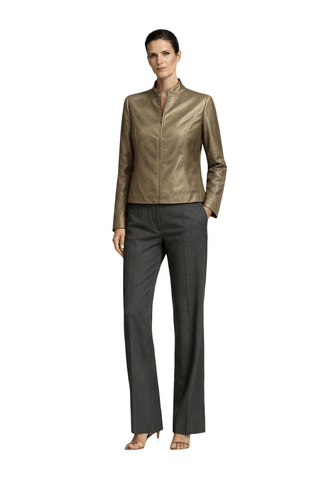 1990s Metallic Bronze Silk Blend Jacket - Model