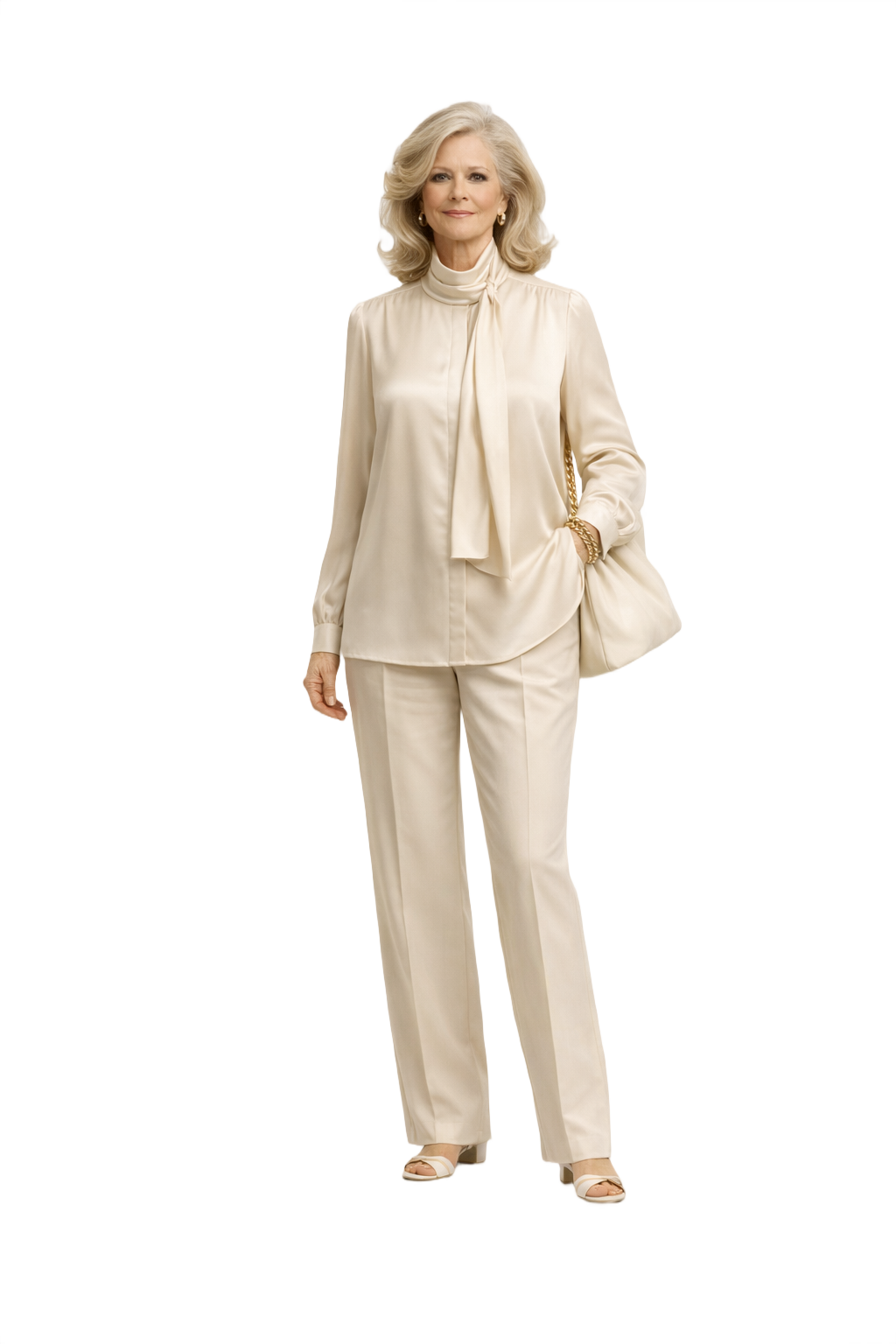 1980s Cream White Silk Blouse - Model