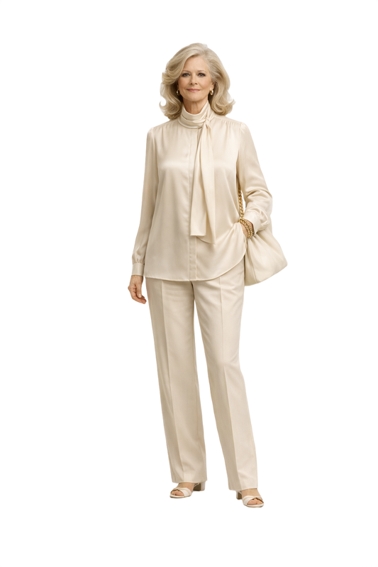 1980s Cream White Silk Blouse - Model