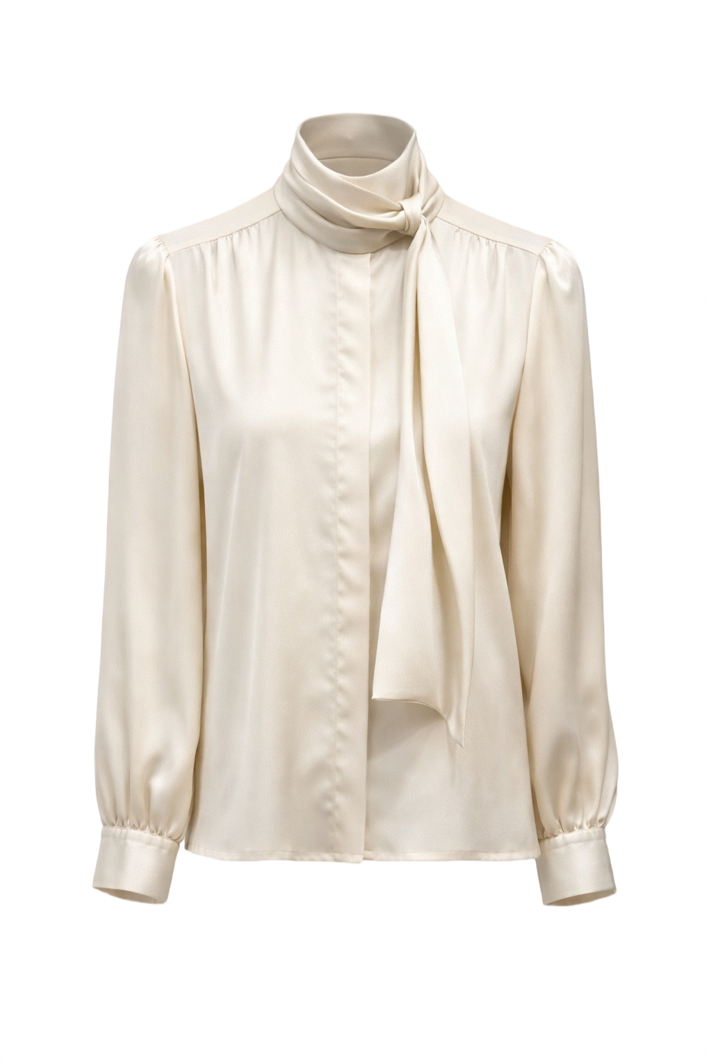 1980s Cream White Silk Blouse - Front View