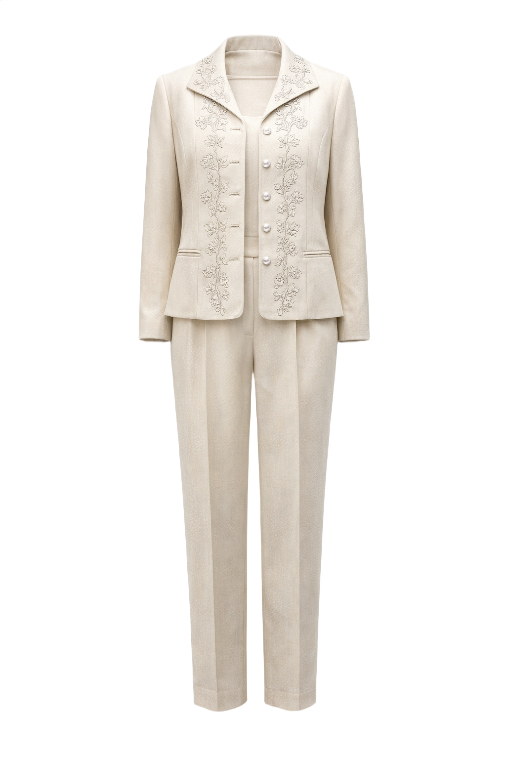 1990s Cream Polyester Suit - Front View
