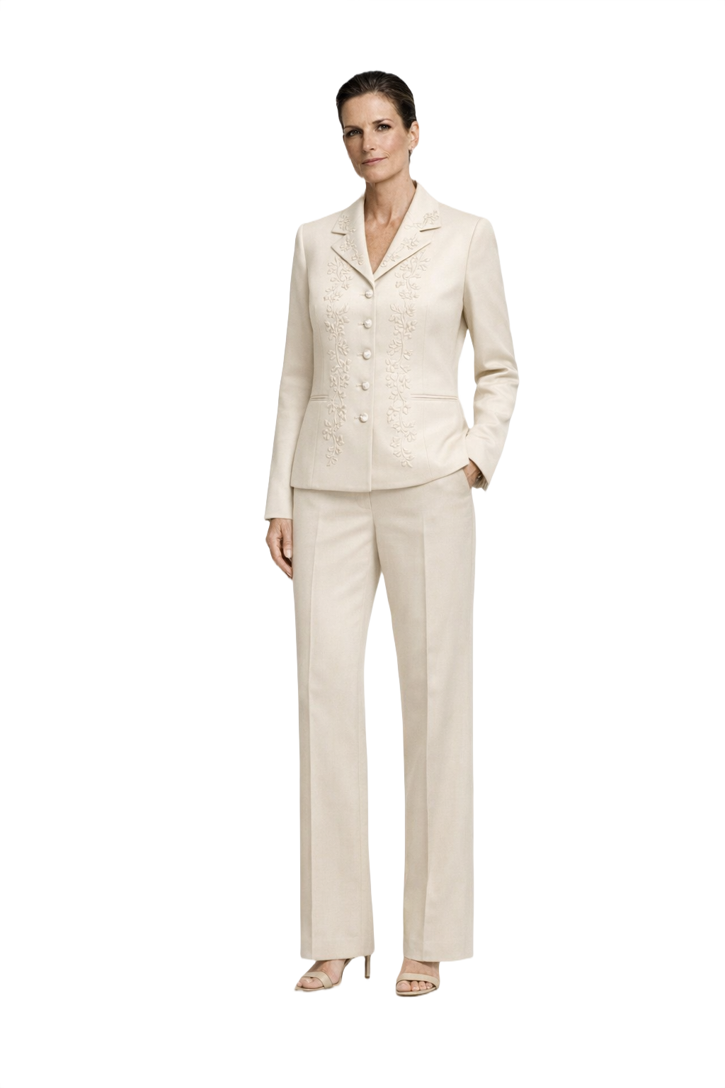 1990s Cream Polyester Suit - Model