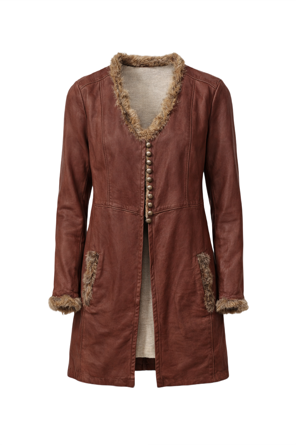 1970s Brown Leather Coat - Front View