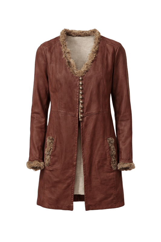 1970s Brown Leather Coat - Front View