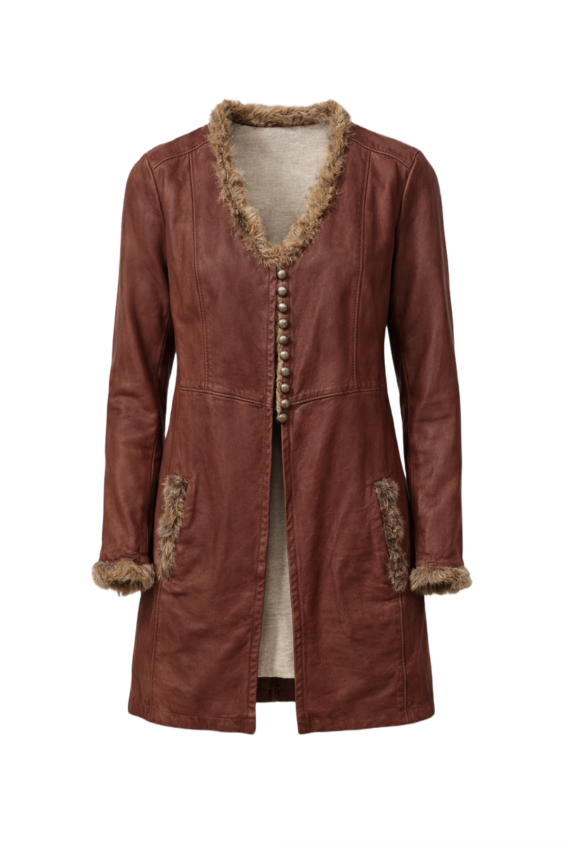 1970s Brown Leather Coat - Front View