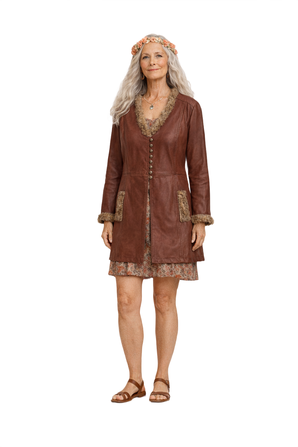 1970s Brown Leather Coat - Model
