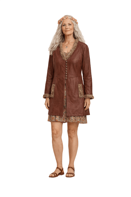 1970s Brown Leather Coat - Model