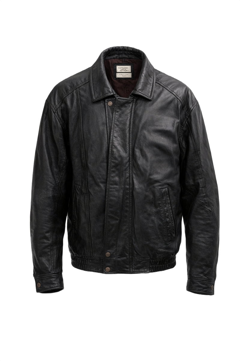 1990s Black Leather Jacket - Front View