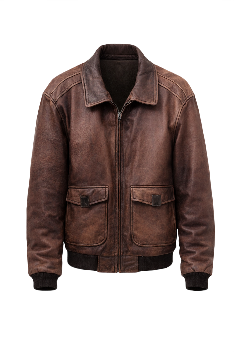 1990s Brown Leather Jacket - Front View